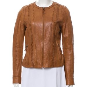 Vince Braided Leather Zip Jacket
